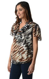 Women's Printed Chiffon Smocked Waist Ruffle Top Tops - Tophatter Daily Deals