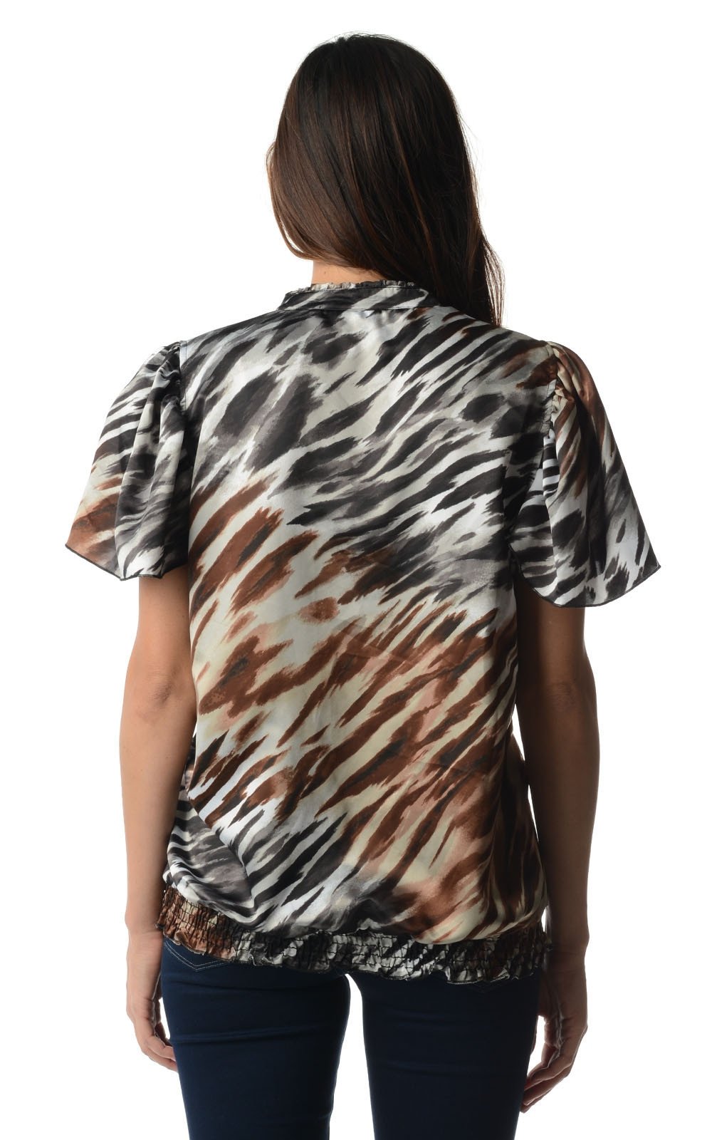 Women's Printed Chiffon Smocked Waist Ruffle Top Tops - Tophatter Daily Deals