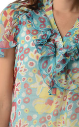 Women's Printed Chiffon Smocked Waist Ruffle Top Tops - Tophatter Daily Deals