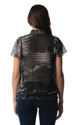 Women's Printed Chiffon Smocked Waist Ruffle Top Tops - Tophatter Daily Deals