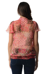 Women's Printed Chiffon Smocked Waist Ruffle Top Tops - Tophatter Daily Deals