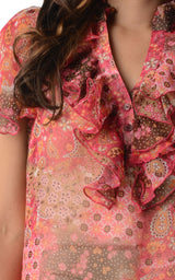 Women's Printed Chiffon Smocked Waist Ruffle Top Tops - Tophatter Daily Deals