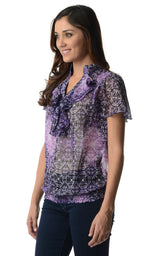 Women's Printed Chiffon Smocked Waist Ruffle Top Tops - Tophatter Daily Deals