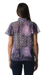 Women's Printed Chiffon Smocked Waist Ruffle Top Tops - Tophatter Daily Deals