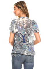 Women's Printed Chiffon Smocked Waist Ruffle Top Tops - Tophatter Daily Deals