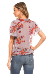Women's Printed Chiffon Smocked Waist Ruffle Top Tops - Tophatter Daily Deals