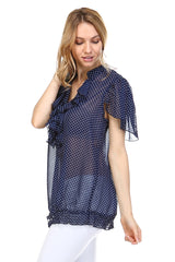 Women's Printed Chiffon Smocked Waist Ruffle Top Tops - Tophatter Daily Deals