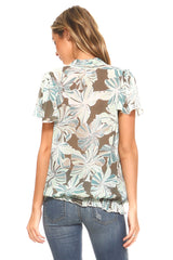 Women's Printed Chiffon Smocked Waist Ruffle Top Tops - Tophatter Daily Deals