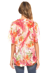 Women's Printed Chiffon Smocked Waist Ruffle Top Tops - Tophatter Daily Deals