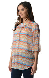 Women's 3/4 Three Quarter Sleeve Printed Chiffon Button Top Tops - Tophatter Daily Deals