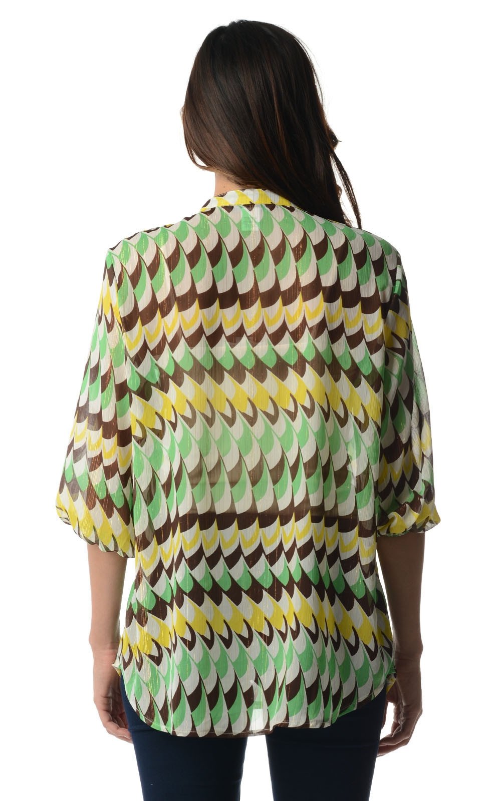 Women's 3/4 Three Quarter Sleeve Printed Chiffon Button Top Tops - Tophatter Daily Deals
