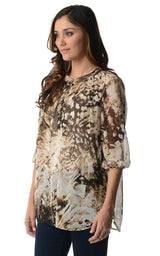 Women's 3/4 Three Quarter Sleeve Printed Chiffon Button Top Tops - Tophatter Daily Deals