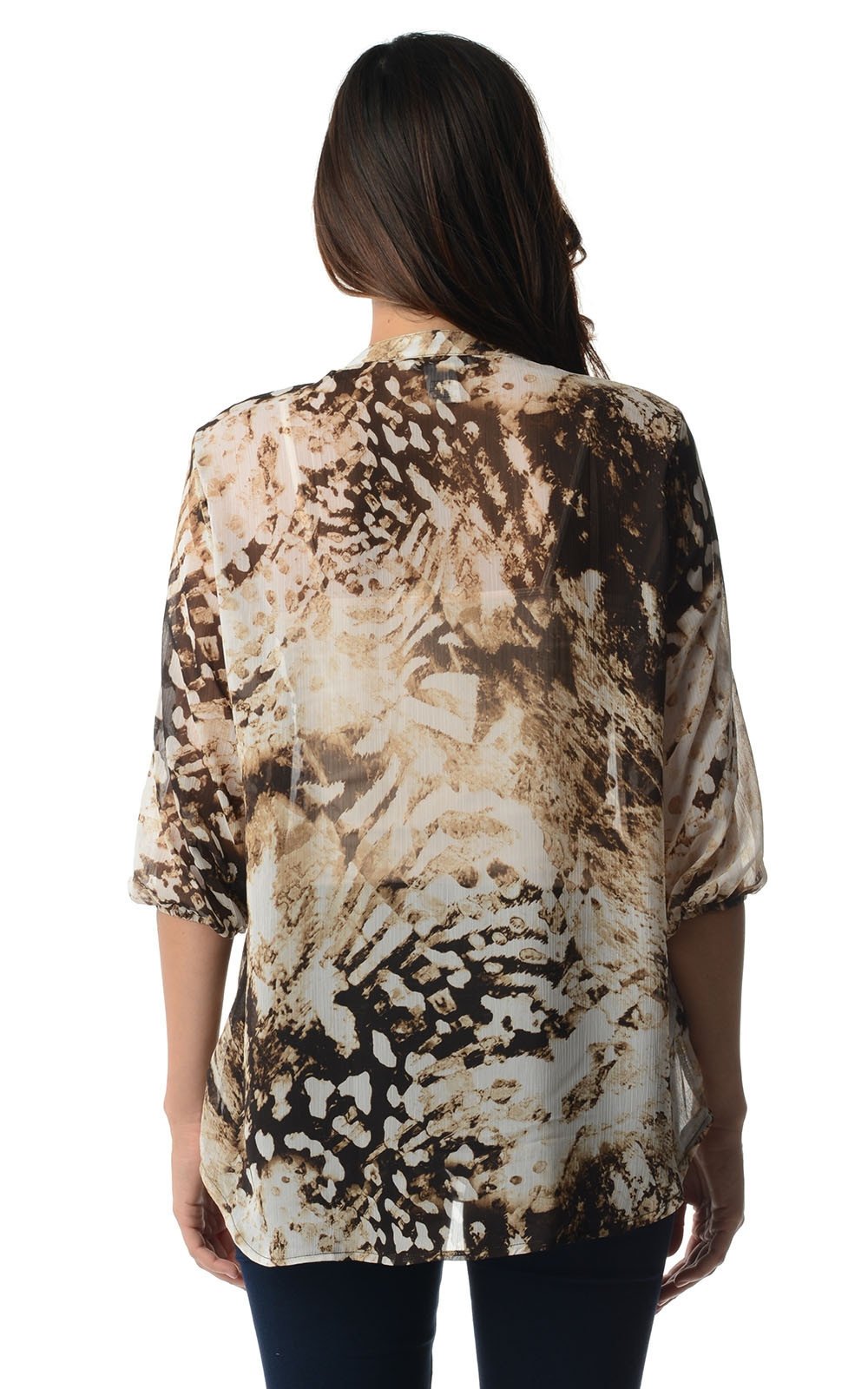 Women's 3/4 Three Quarter Sleeve Printed Chiffon Button Top Tops - Tophatter Daily Deals