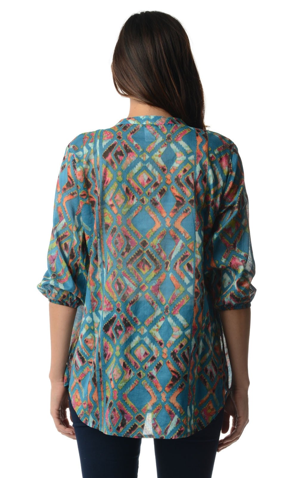 Women's 3/4 Three Quarter Sleeve Printed Chiffon Button Top Tops - Tophatter Daily Deals