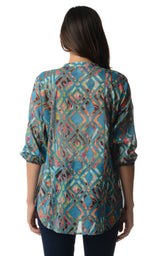Women's 3/4 Three Quarter Sleeve Printed Chiffon Button Top Tops - Tophatter Daily Deals
