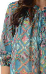 Women's 3/4 Three Quarter Sleeve Printed Chiffon Button Top Tops - Tophatter Daily Deals