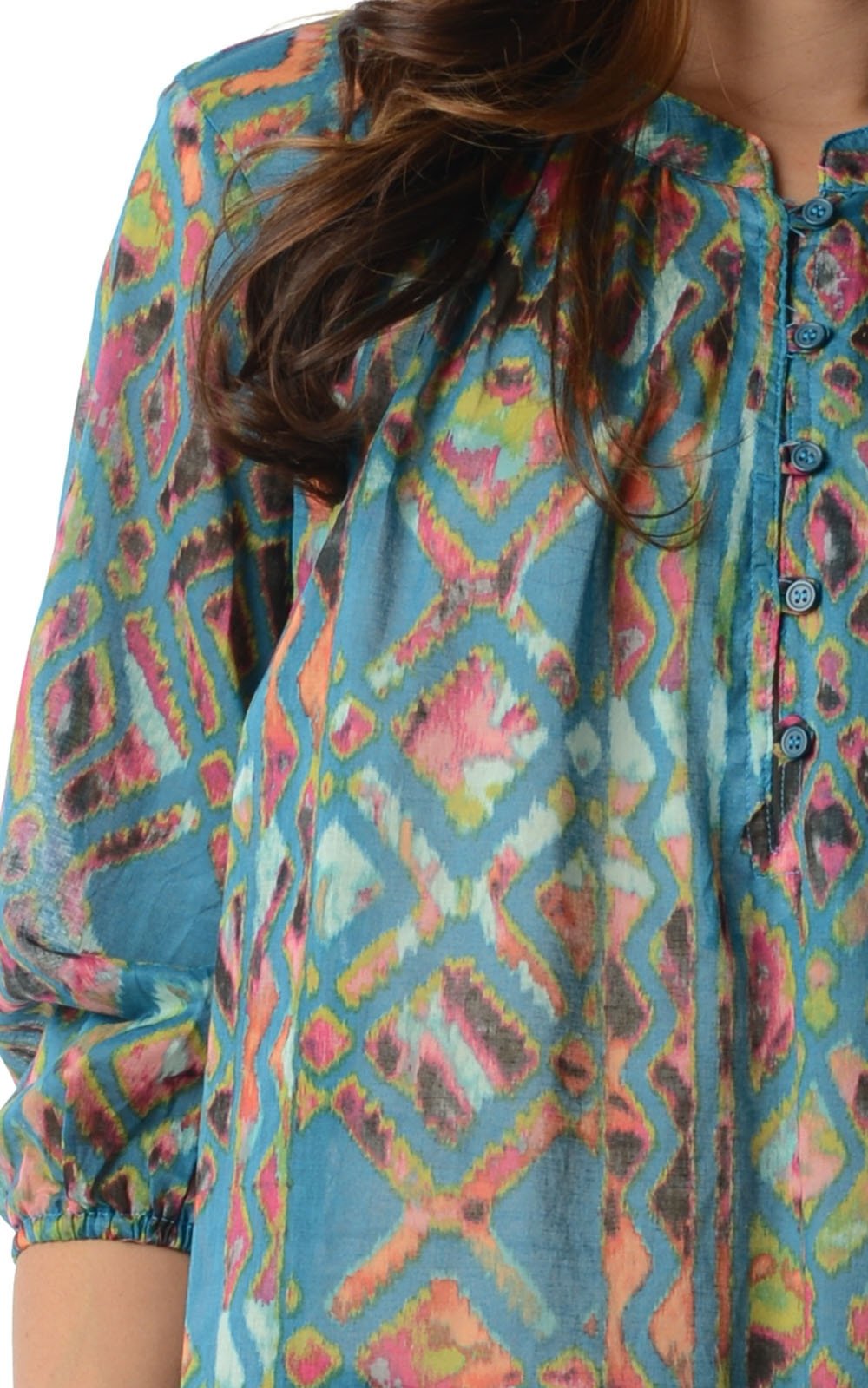 Women's 3/4 Three Quarter Sleeve Printed Chiffon Button Top Tops - Tophatter Daily Deals