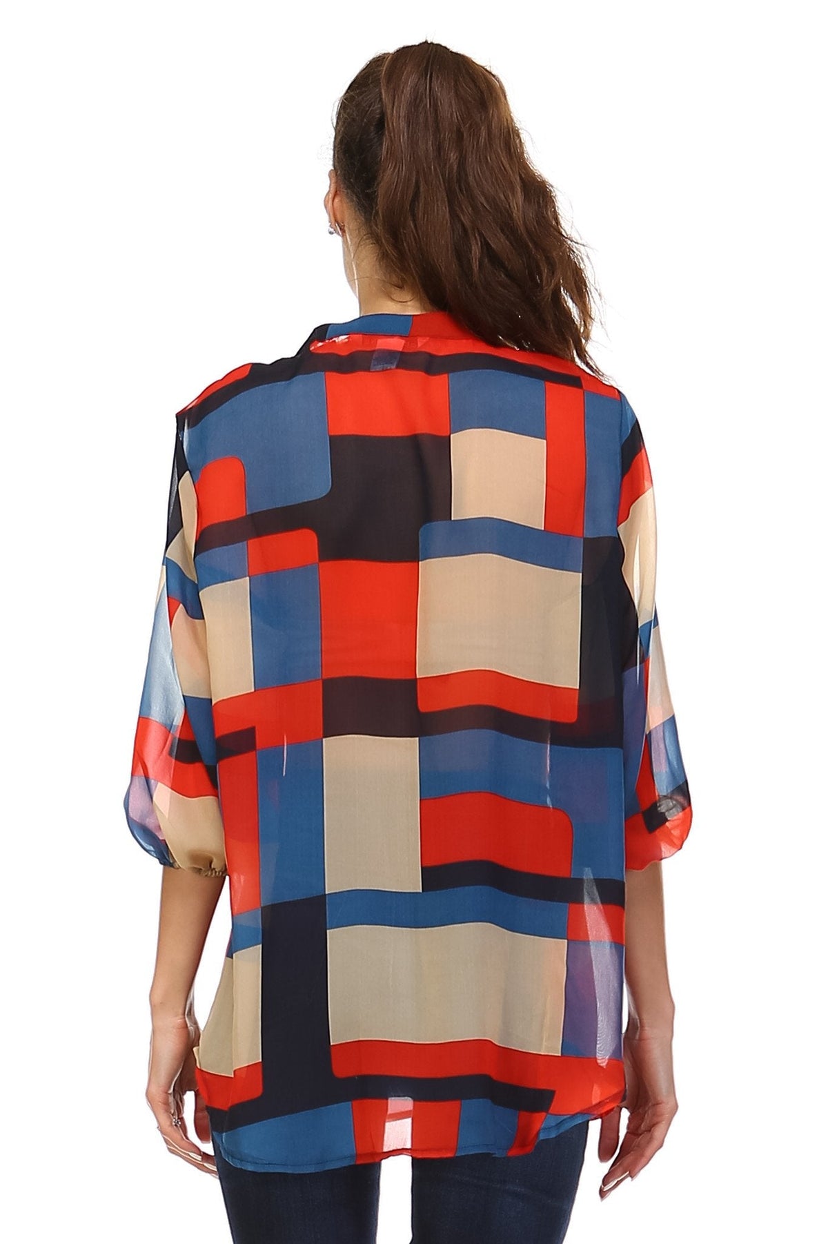 Women's 3/4 Three Quarter Sleeve Printed Chiffon Button Top Tops - Tophatter Daily Deals