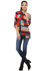 Women's 3/4 Three Quarter Sleeve Printed Chiffon Button Top Tops - Tophatter Daily Deals