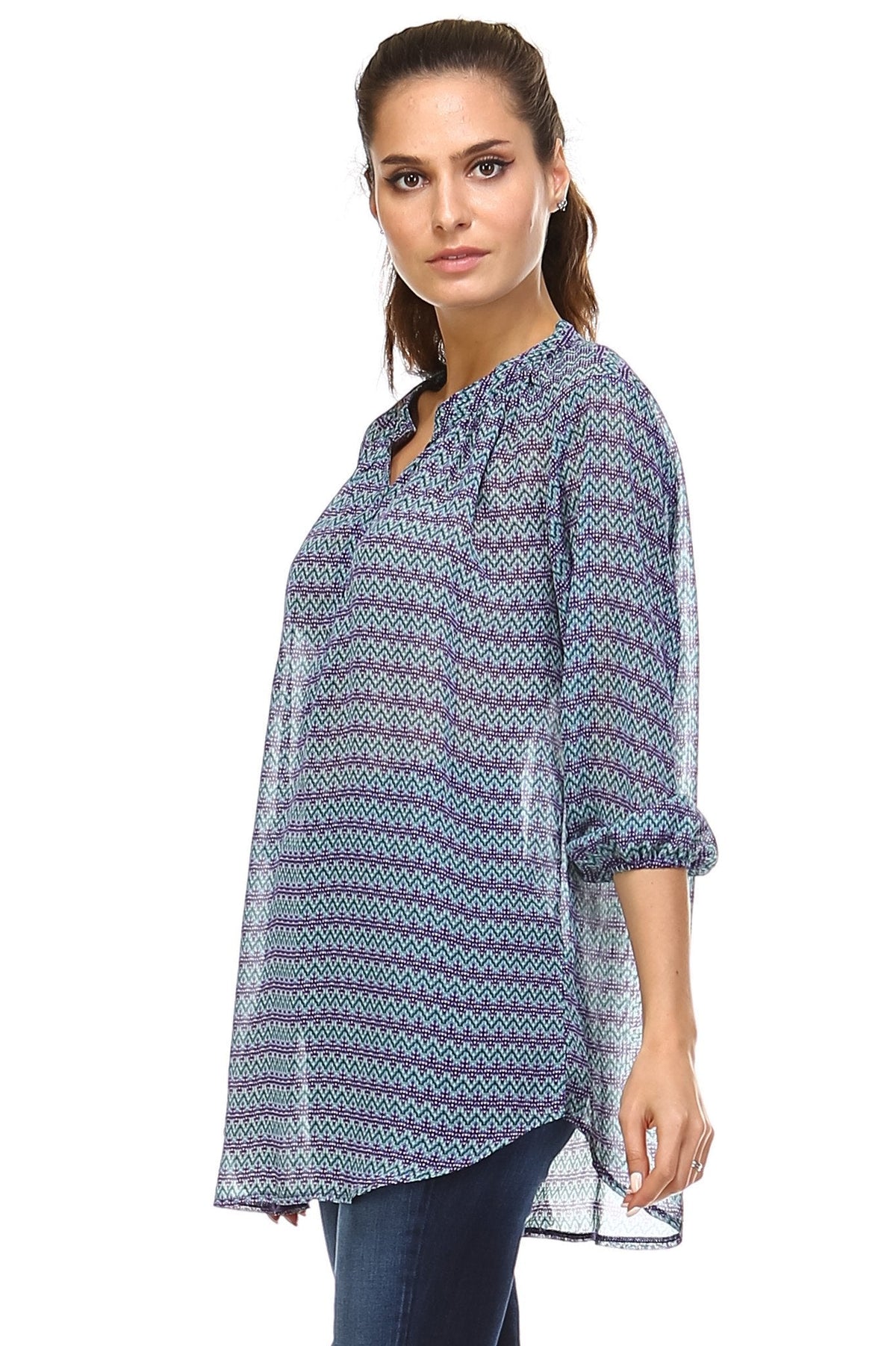 Women's 3/4 Three Quarter Sleeve Printed Chiffon Button Top Tops - Tophatter Daily Deals