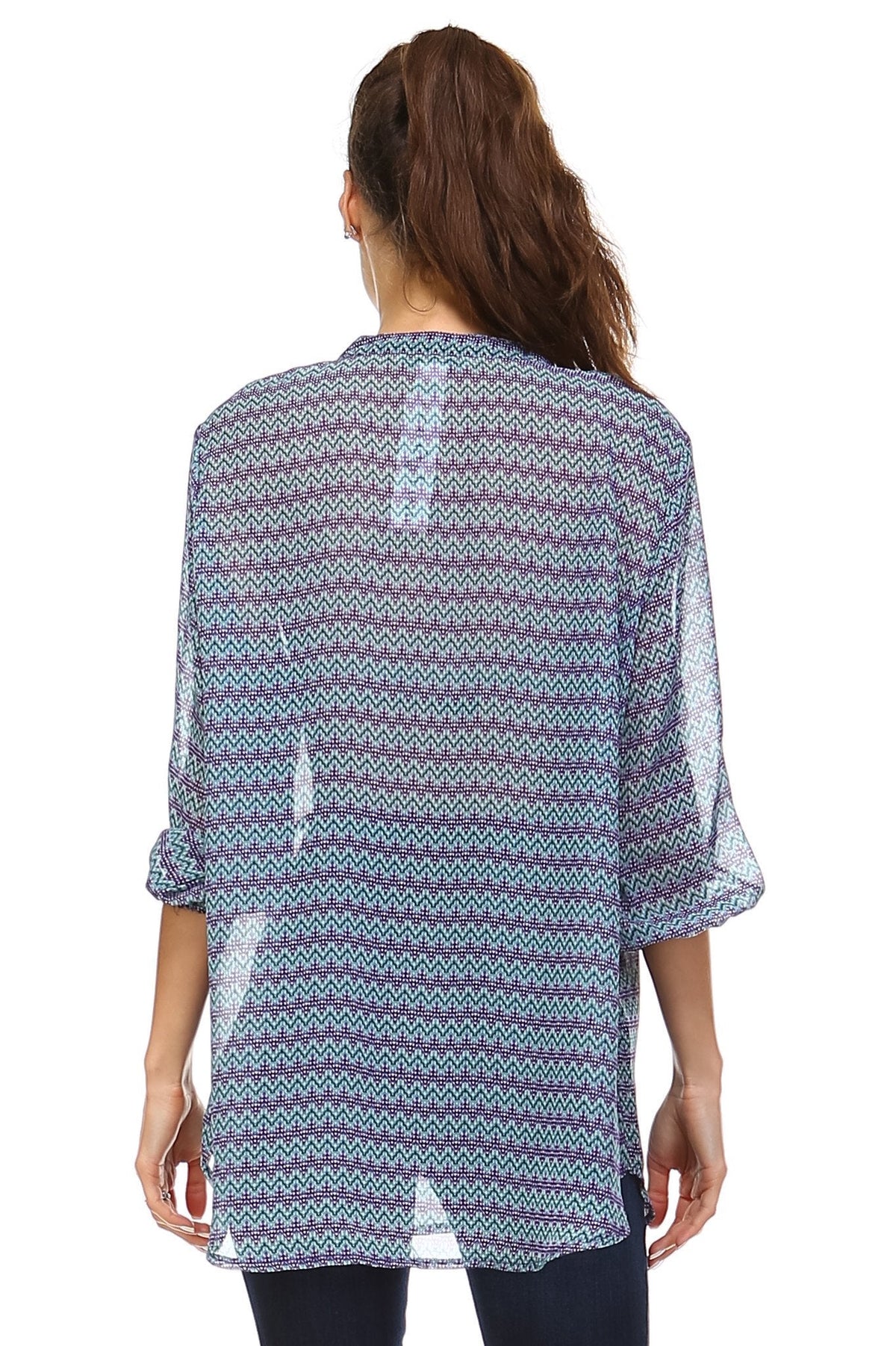 Women's 3/4 Three Quarter Sleeve Printed Chiffon Button Top Tops - Tophatter Daily Deals