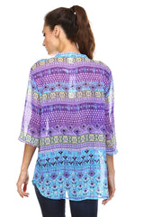 Women's 3/4 Three Quarter Sleeve Printed Chiffon Button Top Tops - Tophatter Daily Deals
