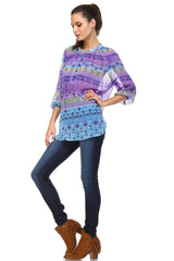 Women's 3/4 Three Quarter Sleeve Printed Chiffon Button Top Tops - Tophatter Daily Deals