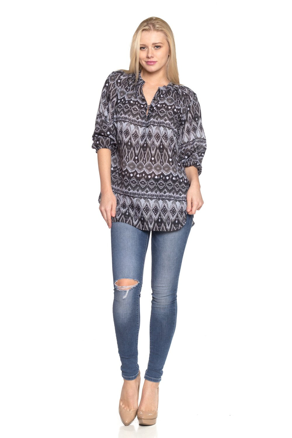 Women's 3/4 Three Quarter Sleeve Button Front Top Tops - Tophatter Daily Deals
