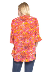 Women's 3/4 Sleeve Printed Chiffon Button Top Tops - Tophatter Daily Deals
