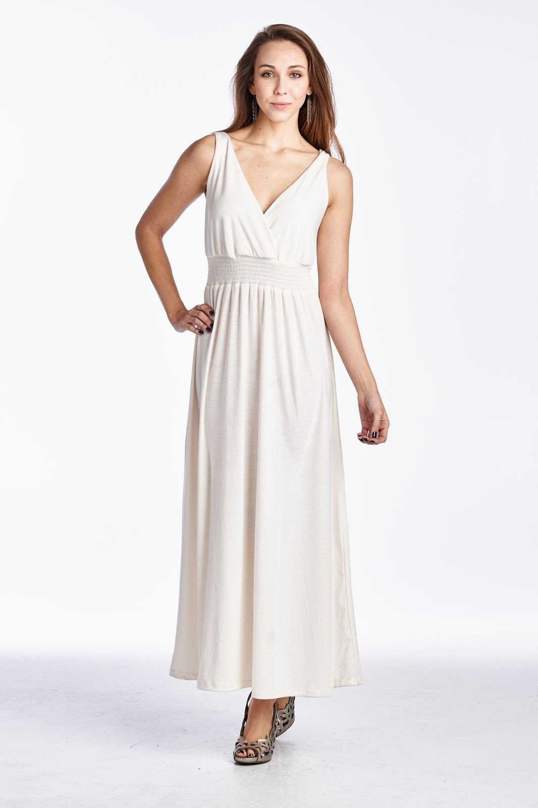 Women's Smocked Wrap Maxi Dress Ivory 4 Dresses / Maxi - Tophatter Daily Deals