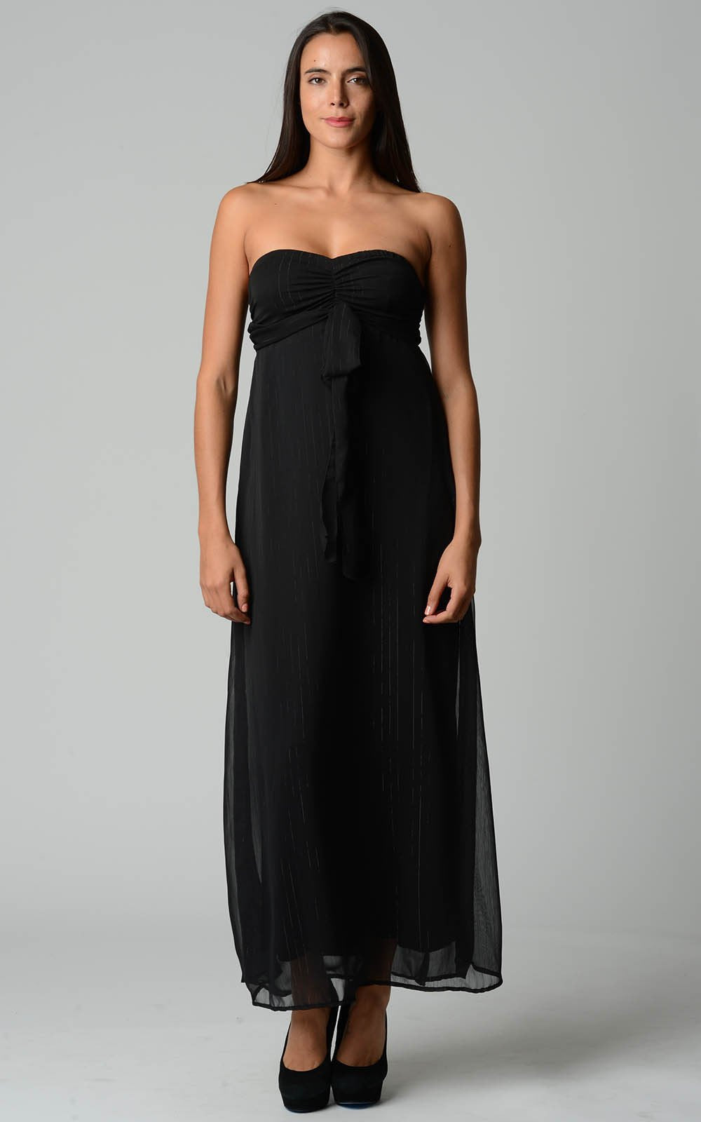 Women's Lurex Chiffon Strapless Lined Maxi Dress Black Soot Dresses / Maxi - Tophatter Daily Deals