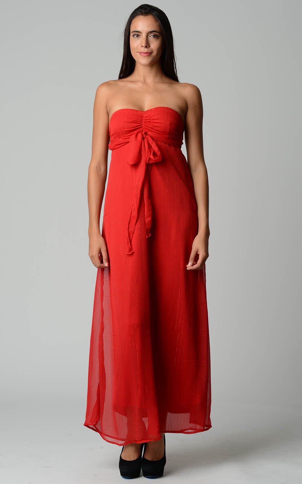 Women's Lurex Chiffon Strapless Lined Maxi Dress Classic Red Dresses / Maxi - Tophatter Daily Deals