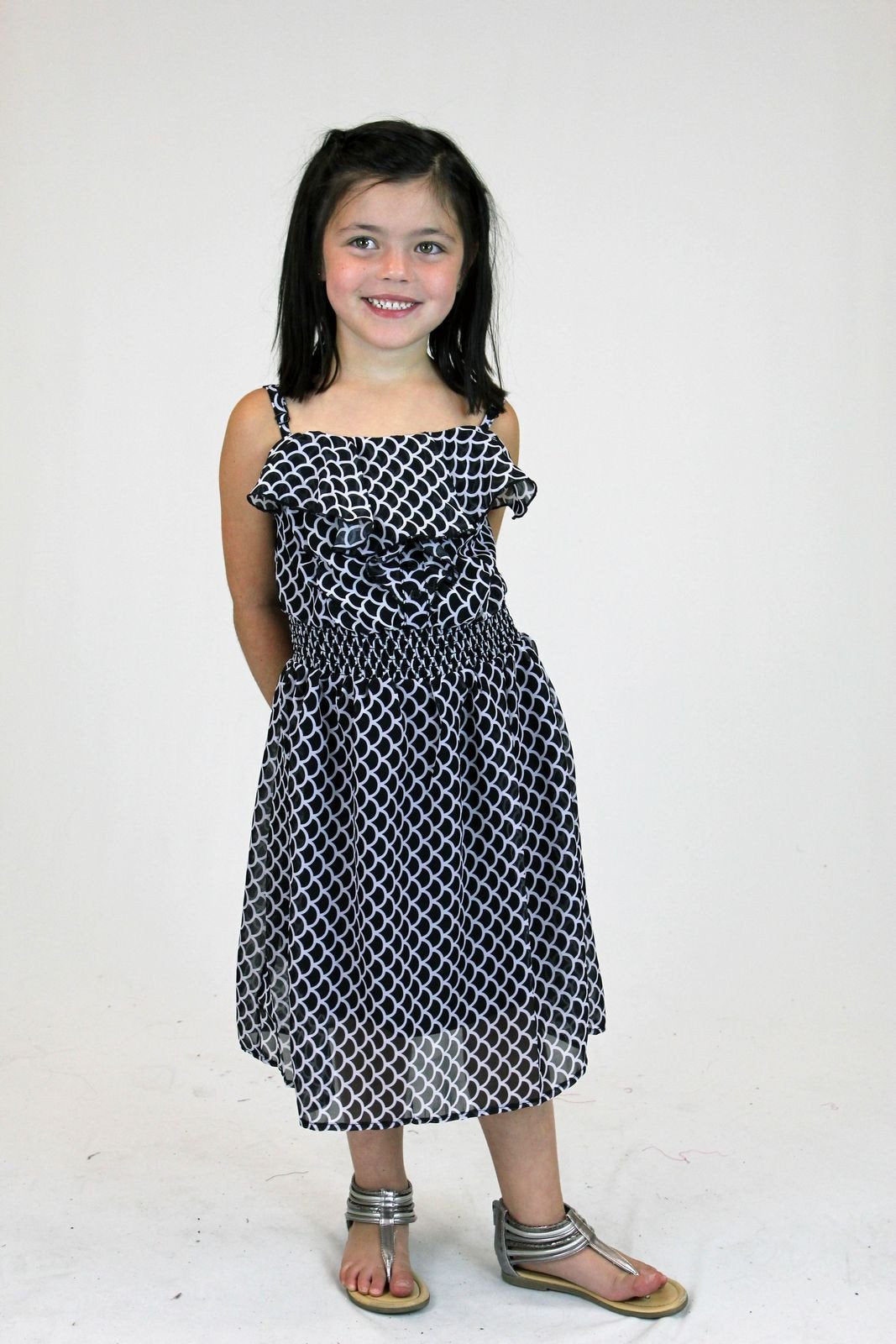 Girls Sleeveless Printed Chiffon Dress Black White #2 13 Children / Dresses - Tophatter Daily Deals