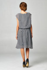 Women's Printed Chiffon Blouson Dress with Neck Trim Dresses / Midi - Tophatter Daily Deals