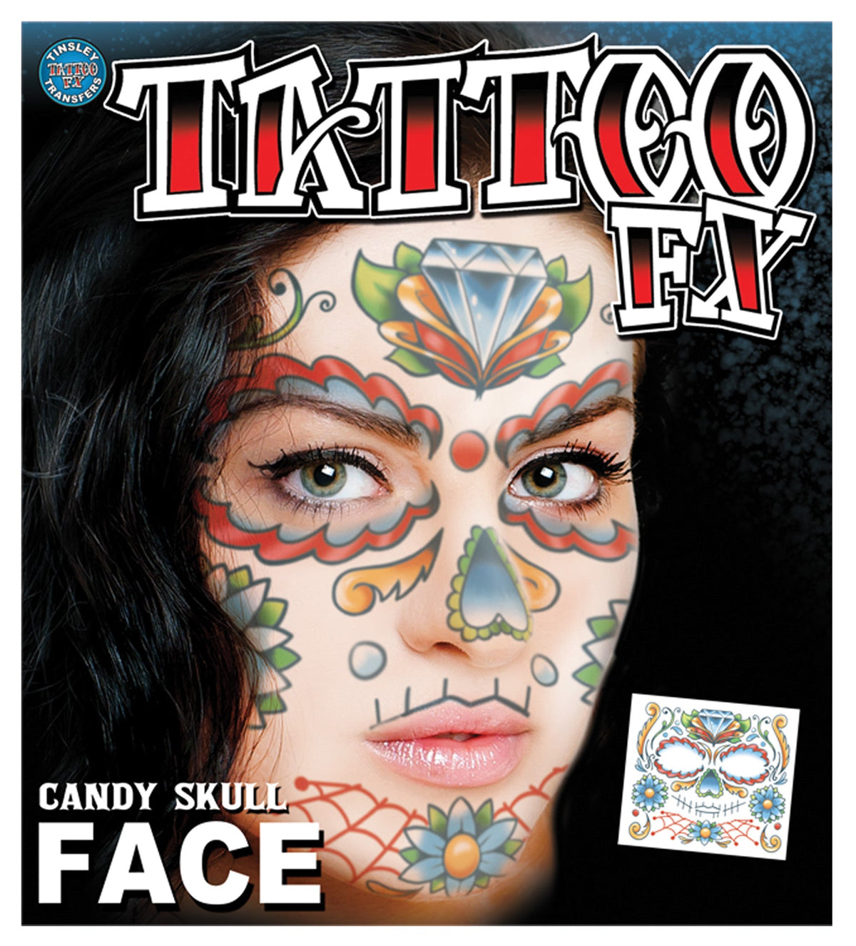 Face Tattoo Candy Skull Halloween Skeleton Decorations - Tophatter Daily Deals
