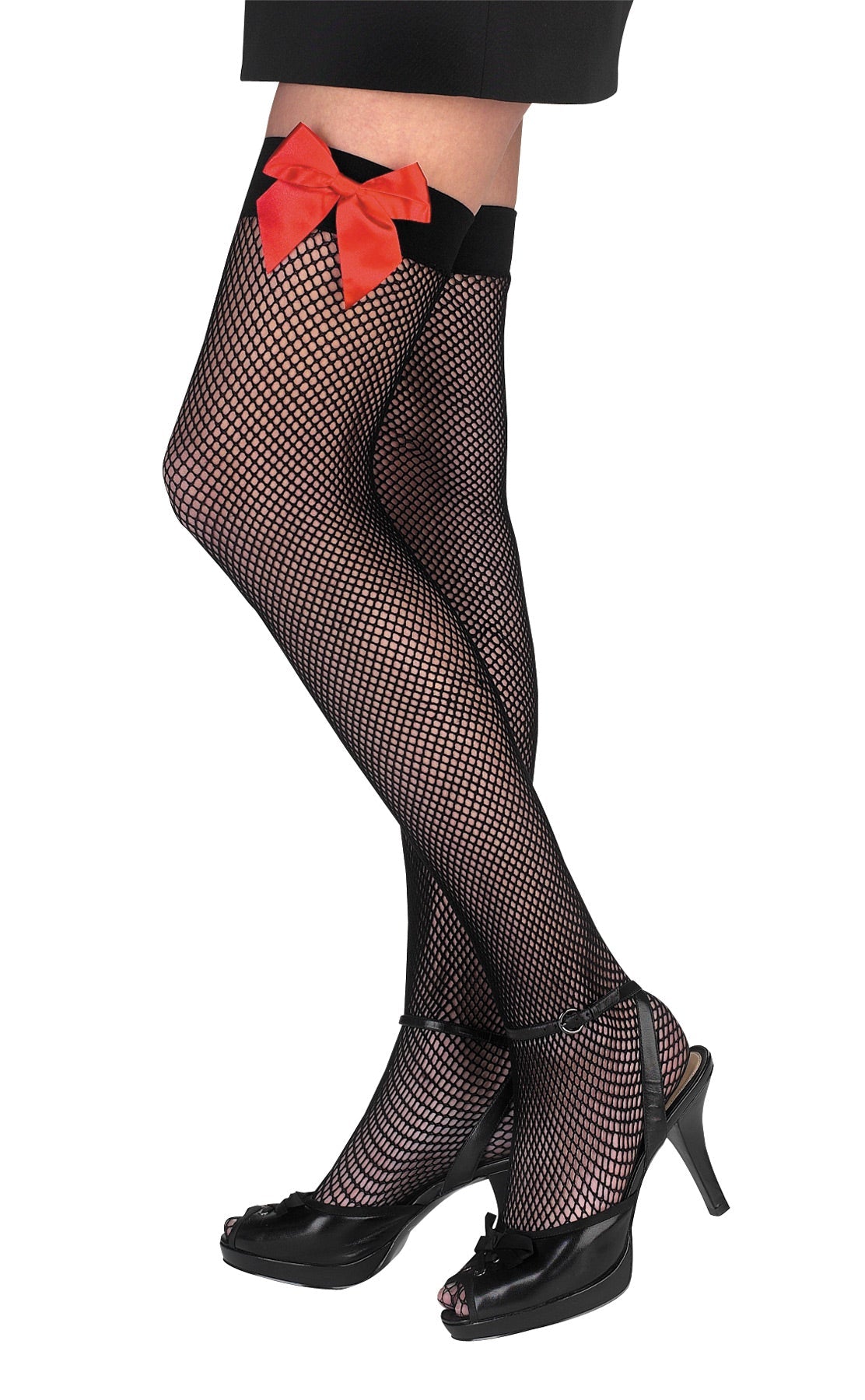 Fishnet Thigh-Highs with Red Bow Costume Tights & Stockings - Tophatter Daily Deals