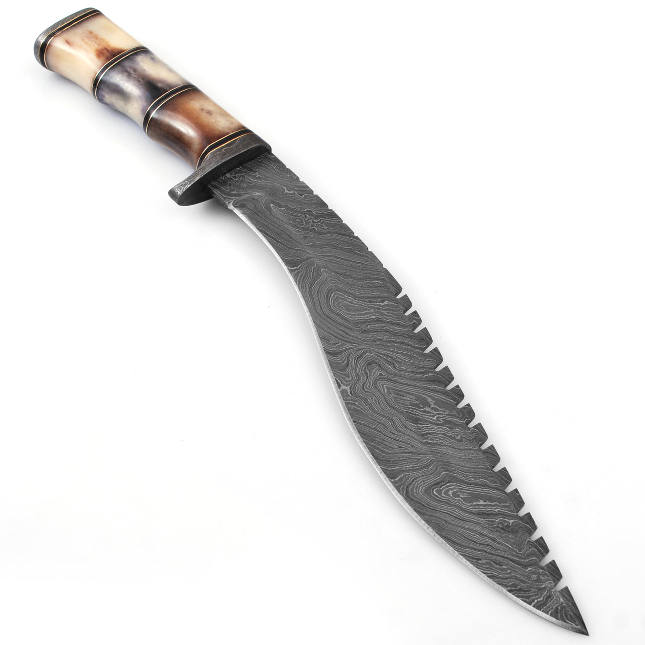 Righteous Victory Damascus Steel Kukri Sawback Machete Hunting Knife With Sheath Knives - Tophatter Daily Deals