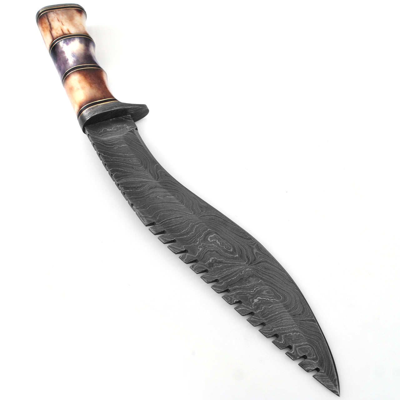 Righteous Victory Damascus Steel Kukri Sawback Machete Hunting Knife With Sheath Knives - Tophatter Daily Deals