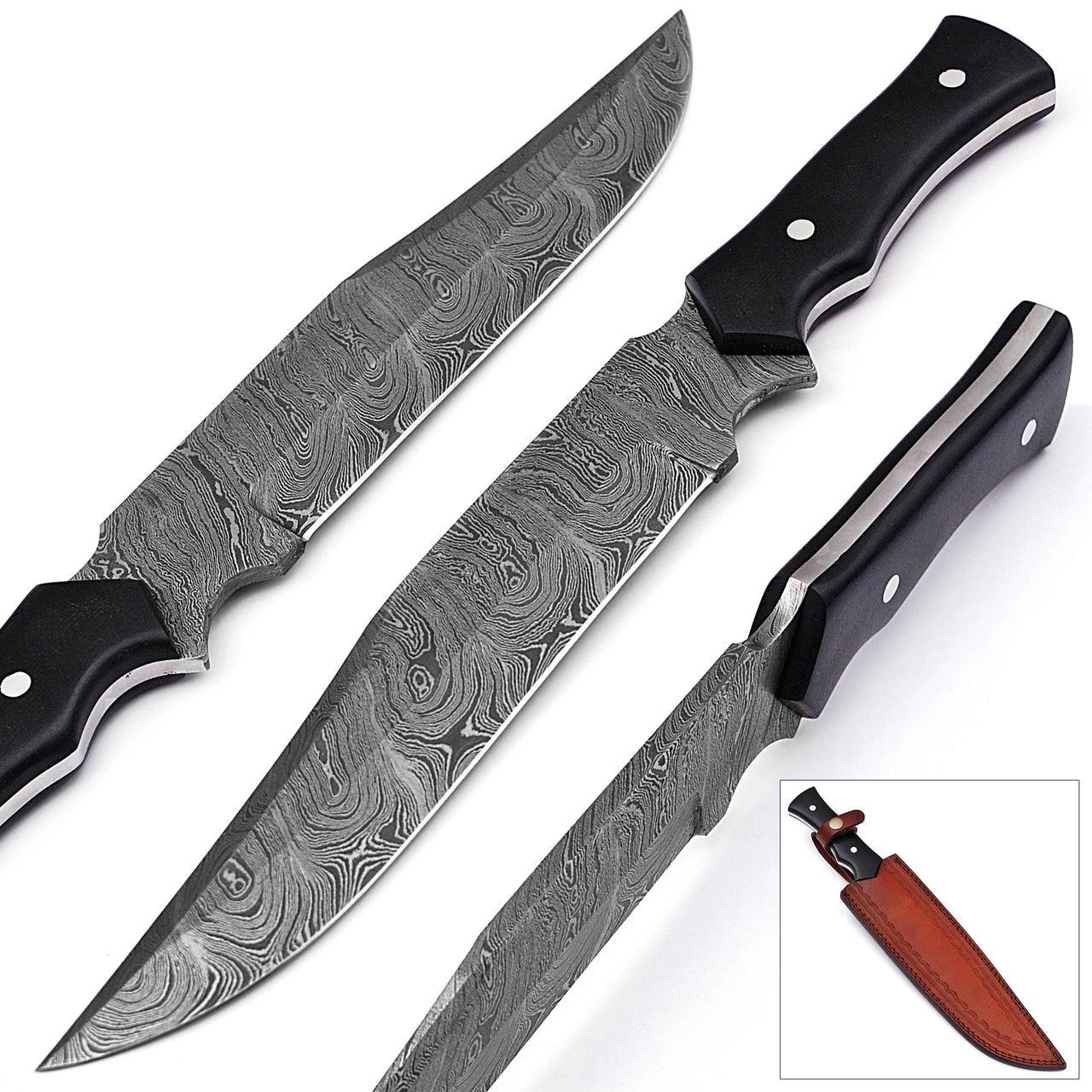 Blood & Ink Damascus Steel Outdoor Bowie Hunting Knife knives - Tophatter Daily Deals