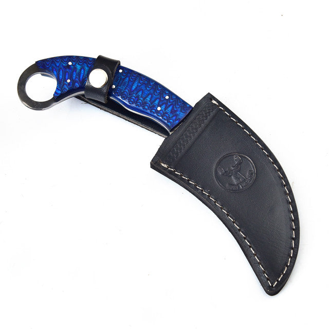 Azure Monster Fixed Blade Damascus Karambit Knife Knives - Tophatter Daily Deals