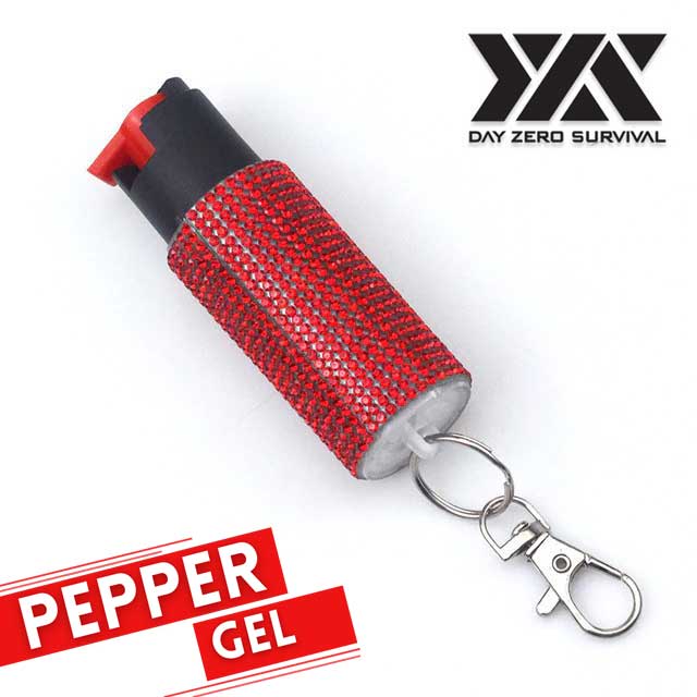 Personal Defense Tactical Pepper Gel Key Ring - Red Jeweled Design - Tophatter's Guns'N'Weapons Store Collectible Weapons - Tophatter Daily Deals