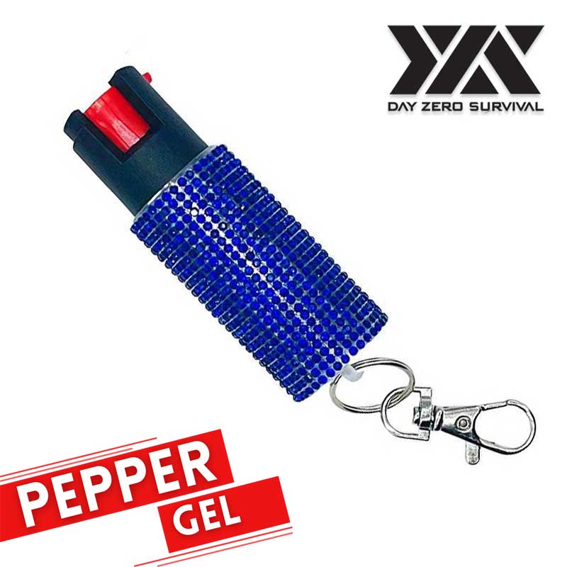Personal Defense Tactical Pepper Gel Key Ring - Blue Jeweled Design - Tophatter's Inc. Weapons Store Online Collectible Weapons - Tophatter Daily Deals