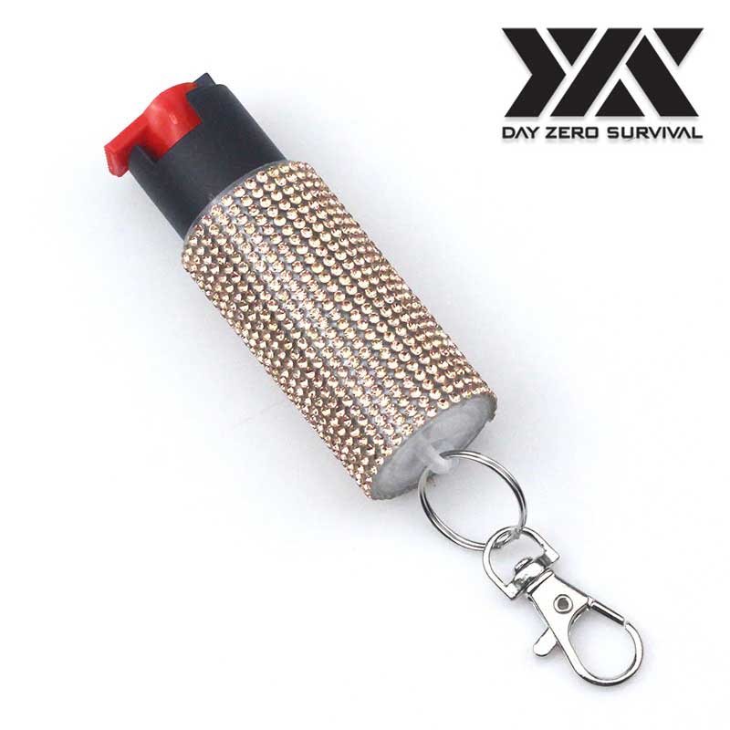 Golden Jeweled Design Pepper Spray Self Defense Key Ring - Tophatter's Inc. Weapons Store Online Collectible Weapons - Tophatter Daily Deals