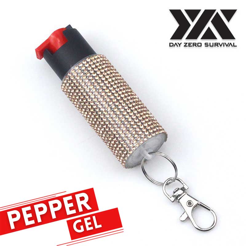 Personal Defense Tactical Pepper Gel Key Ring - Golden Jeweled Design - Tophatter's Guns'N'Weapons Store Collectible Weapons - Tophatter Daily Deals