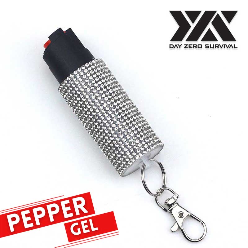 Personal Defense Tactical Pepper Gel Key Ring - White Jeweled Design Collectible Weapons - Tophatter Daily Deals