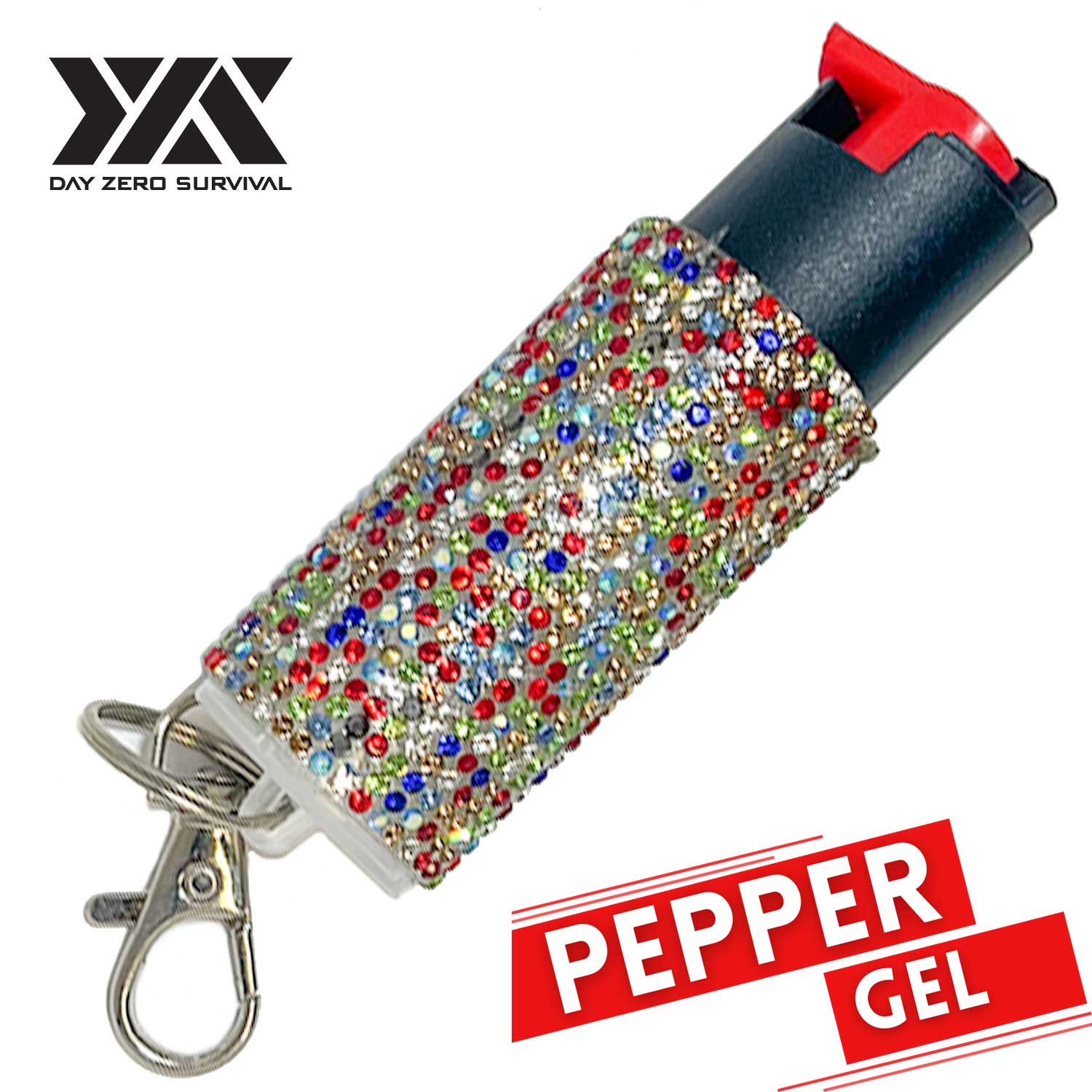Personal Defense Tactical Pepper Gel Key Ring - Rainbow Jeweled Design - Tophatter's Guns'N'Weapons Store - FREE SHIPPING Collectible Weapons - Tophatter Daily Deals