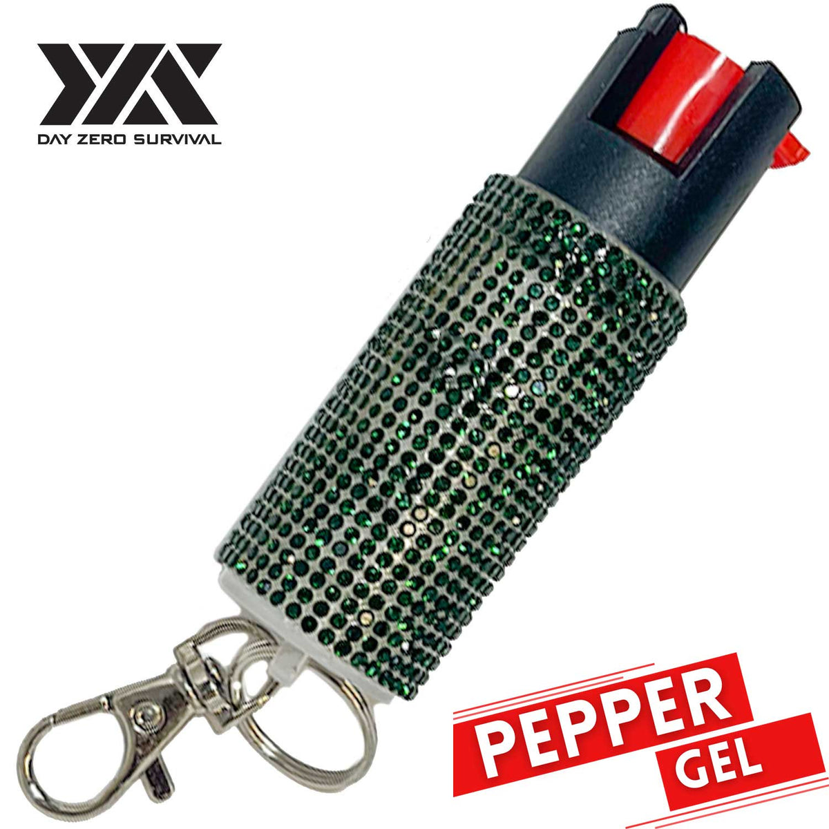 Personal Defense Tactical Pepper Gel Key Ring - Green Jeweled Design - Tophatter's Army Products & Self Defense Collectible Weapons - Tophatter Daily Deals