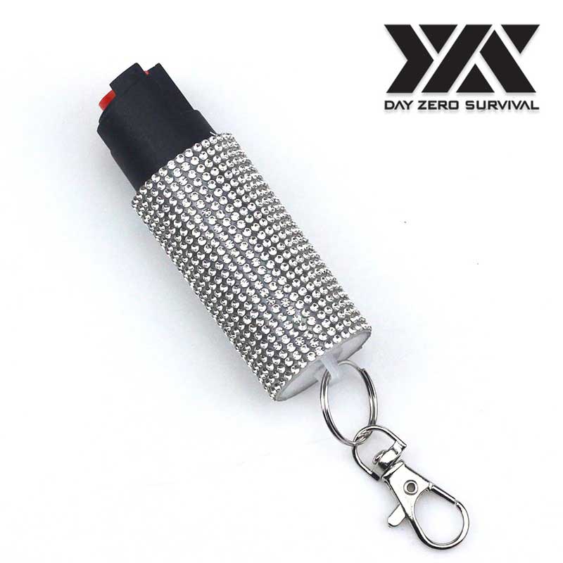 White Jeweled Design Pepper Spray Self Defense Key Ring - Tophatter's Inc. Weapons Store Online Collectible Weapons - Tophatter Daily Deals