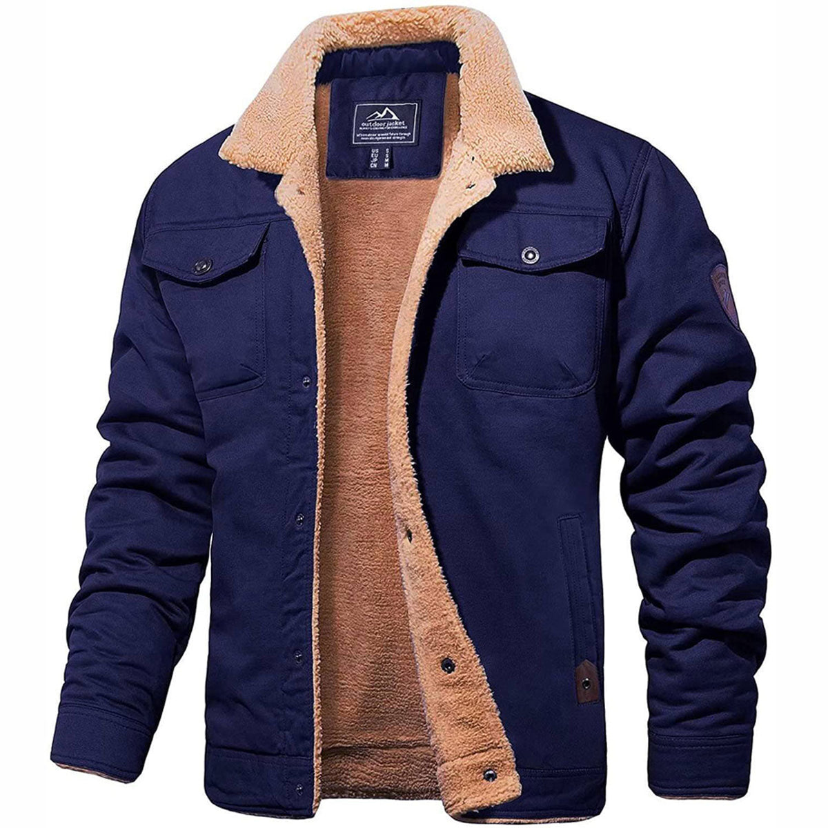 Insulating Men’s Sherpa Jacket – Trucker Style, Lined Navy Blue - Tophatter Daily Deals