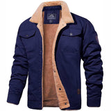 Insulating Men’s Sherpa Jacket – Trucker Style, Lined Navy Blue - Tophatter Daily Deals